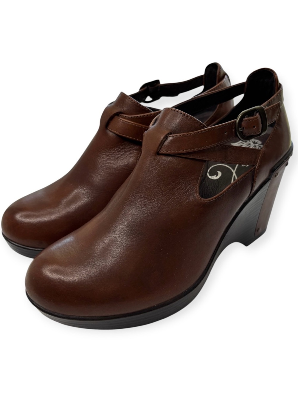 Dansko Franka Booties Wedges Shoe Size 37 US 6.5 / 7 Brown Leather Shooties NEW!